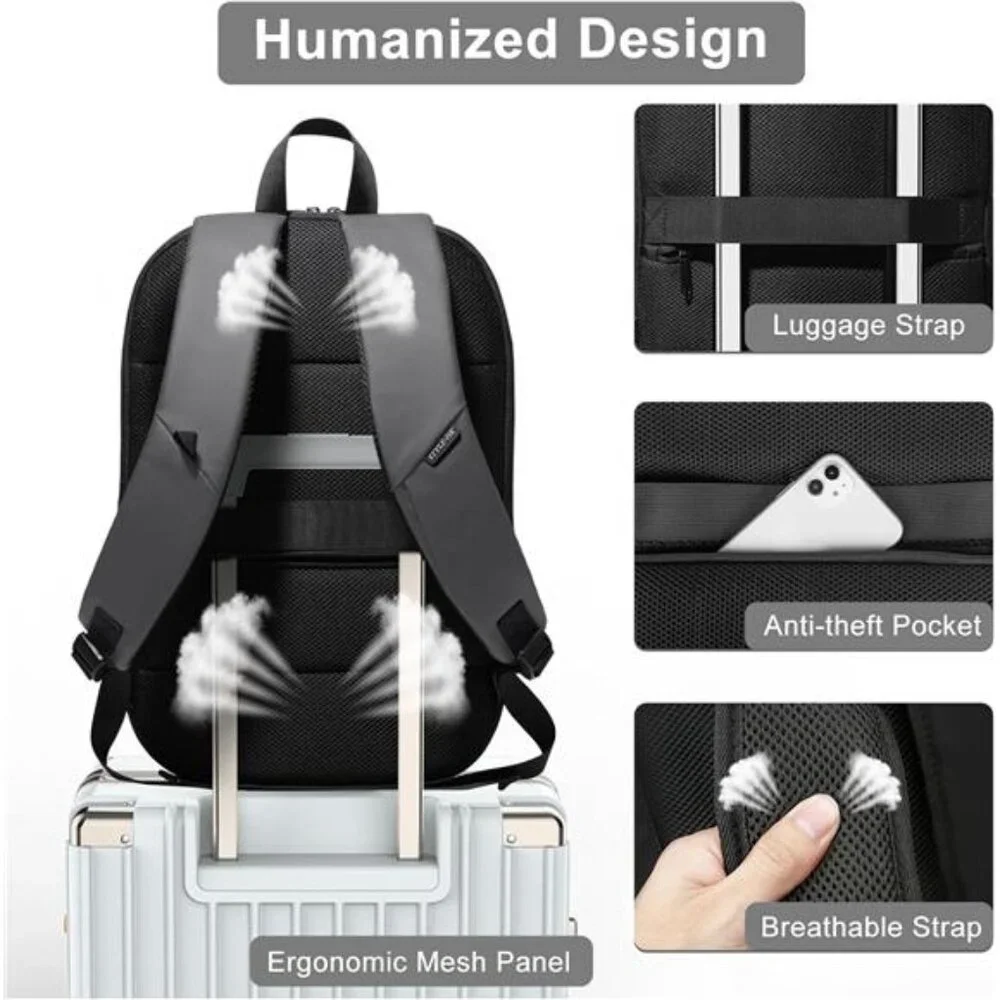 hk Business Backpack for Men 17 Inch Dark Grey - Picture 6 of 7